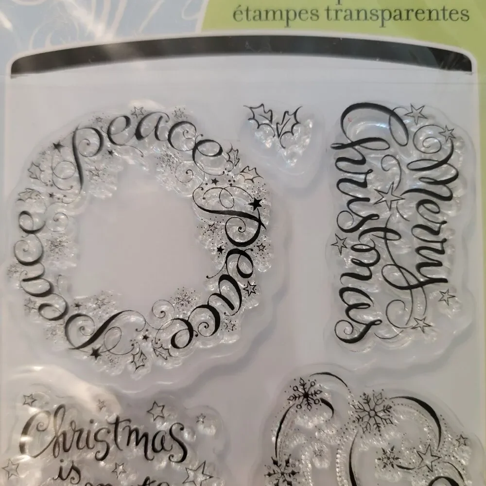 Inkadinkado WARM HOLIDAY WISHES Clear Cling Stamps Set of 12